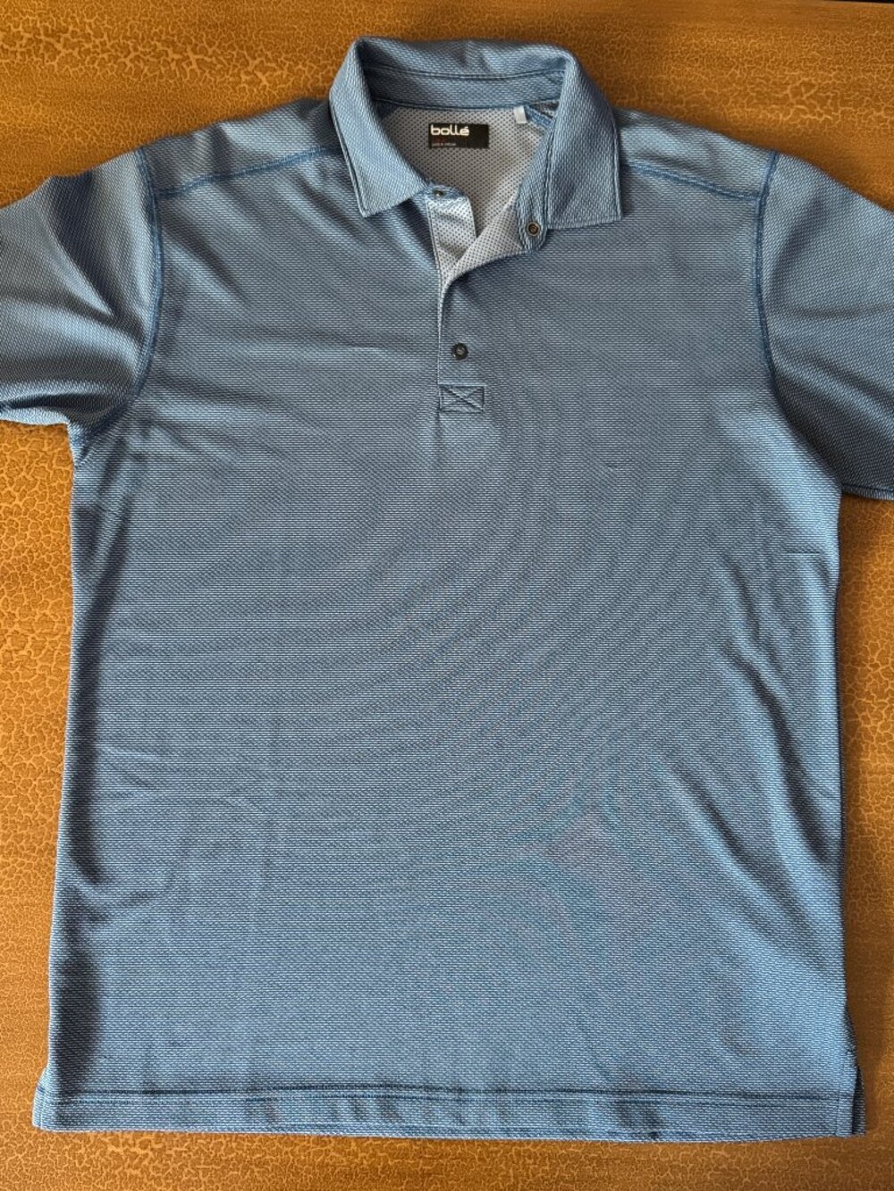 Bolle Short Sleeve Polo Style Collar Dress Shirt Blue - Size Large